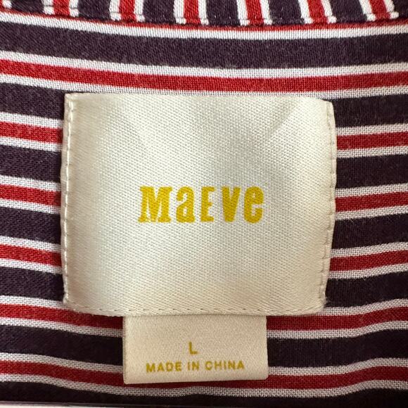 MAEVE | Anthropologie Adelaide Poplin Blue & Red Striped Button Down | Sz Large - Picture 4 of 7